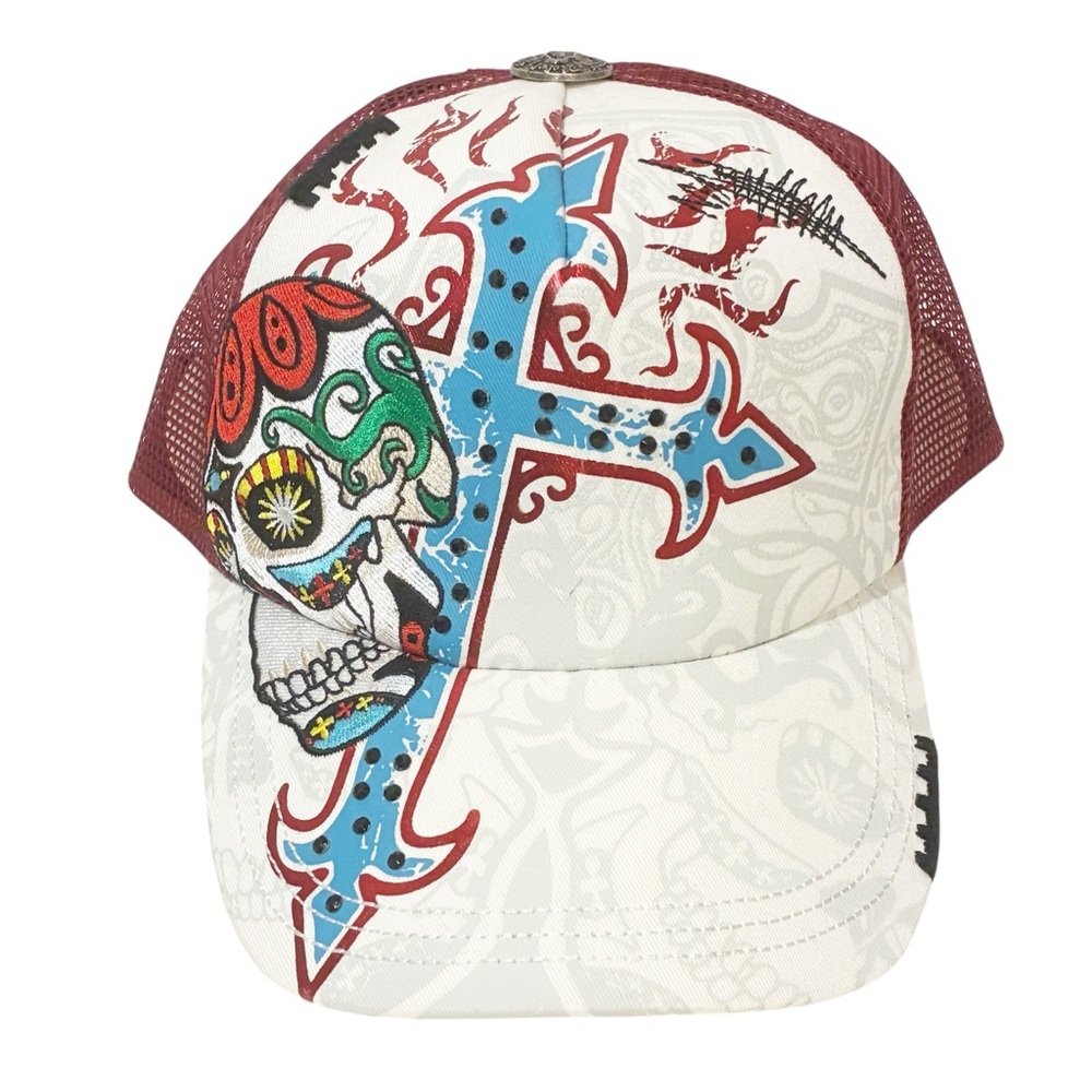 Rebel Spirit Skull Cross Tattoo Printed Mesh Trucker Hat Cap Adjustable One Size